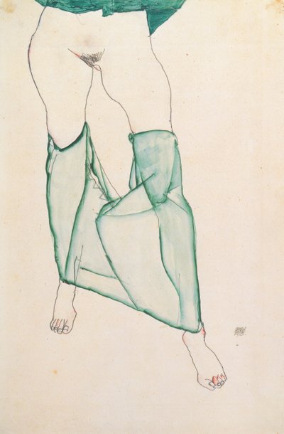 Female Torso with Green Drapery by Egon Schiele